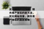 优化新店网站流量,提升用户体验的新方法,优化网站流量,提升用户体验的最新策略