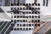 魅力魔方提升免费流量的方法及实践案例分析,揭秘,如何利用魔方工具提升网站流量并带来高转化率?,实战案例,怎么通过魔方策略提高网页点击率? 魅力魔方提升免费流量的方法及实践案例分析,揭秘,如何利用魔方工具提升网站流量并带来高转化率?,实战案例,怎么通过魔方策略提高网页点击率?