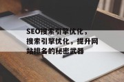 SEO搜索引擎优化,搜索引擎优化,提升网站排名的秘密武器 SEO搜索引擎优化,搜索引擎优化,提升网站排名的秘密武器