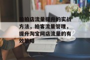 拍拍店流量提升的实战方法,拍客流量管理,提升淘宝网店流量的有效策略