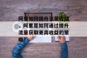 阿里如何提升流量收益,阿里是如何通过提升流量获取更高收益的策略? 阿里如何提升流量收益,阿里是如何通过提升流量获取更高收益的策略?