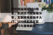 提升网站域名SEO排名，实战技巧和策略分享，互联网电商新手入门，SEO排名优化实战技巧与策略解析
