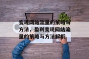 变现网站流量的策略与方法,盈利变现网站流量的策略与方法解析 变现网站流量的策略与方法,盈利变现网站流量的策略与方法解析