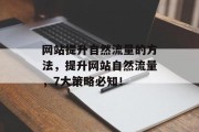 网站提升自然流量的方法,提升网站自然流量,7大策略必知! 网站提升自然流量的方法,提升网站自然流量,7大策略必知!
