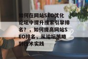 如何在网站SEO优化论坛中提升搜索引擎排名?,如何提高网站SEO排名,从论坛策略到技术实践 如何在网站SEO优化论坛中提升搜索引擎排名?,如何提高网站SEO排名,从论坛策略到技术实践