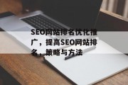 SEO网站排名优化推广,提高SEO网站排名,策略与方法 SEO网站排名优化推广,提高SEO网站排名,策略与方法