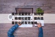 提升流量转化,如何做,精细化运营,提升流量转化的有效策略 提升流量转化,如何做,精细化运营,提升流量转化的有效策略