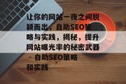 让你的网站一夜之间脱颖而出,自助SEO策略与实践,揭秘,提升网站曝光率的秘密武器 - 自助SEO策略和实践 让你的网站一夜之间脱颖而出,自助SEO策略与实践,揭秘,提升网站曝光率的秘密武器 - 自助SEO策略和实践