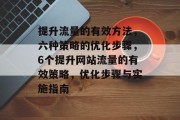 提升流量的有效方法,六种策略的优化步骤,6个提升网站流量的有效策略,优化步骤与实施指南 提升流量的有效方法,六种策略的优化步骤,6个提升网站流量的有效策略,优化步骤与实施指南