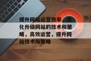 提升网站运营效率,优化升级网站的技术和策略,高效运营,提升网站技术与策略 提升网站运营效率,优化升级网站的技术和策略,高效运营,提升网站技术与策略