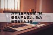 汽车行业网站排名，解析各大平台实力，助力消费者购车决策