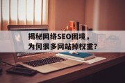 揭秘网络SEO困境,为何很多网站掉权重? 揭秘网络SEO困境,为何很多网站掉权重?