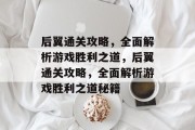 后翼通关攻略,全面解析游戏胜利之道,后翼通关攻略,全面解析游戏胜利之道秘籍 后翼通关攻略,全面解析游戏胜利之道,后翼通关攻略,全面解析游戏胜利之道秘籍