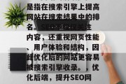 SEO网站的后端优化是指在搜索引擎上提高网站在搜索结果中的排名。SEO不仅仅关注内容,还重视网页性能、用户体验和结构,因此优化后的网站更容易被搜索引擎收录。,优化后端,提升SEO网站排名的关键 SEO网站的后端优化是指在搜索引擎上提高网站在搜索结果中的排名。SEO不仅仅关注内容,还重视网页性能、用户体验和结构,因此优化后的网站更容易被搜索引擎收录。,优化后端,提升SEO网站排名的关键