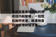极速流量查询网站的使用技巧和策略,一招教你如何快速、精准地查询并管理网站流量 极速流量查询网站的使用技巧和策略,一招教你如何快速、精准地查询并管理网站流量