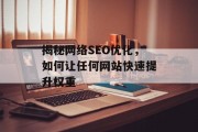 揭秘网络SEO优化,如何让任何网站快速提升权重 揭秘网络SEO优化,如何让任何网站快速提升权重