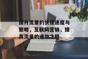 提升流量的快速速度与策略，互联网营销，提高流量的速效之路