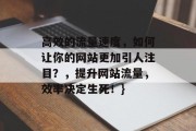 高效的流量速度，如何让你的网站更加引人注目？，提升网站流量，效率决定生死！}