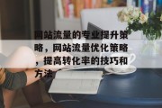 网站流量的专业提升策略,网站流量优化策略,提高转化率的技巧和方法 网站流量的专业提升策略,网站流量优化策略,提高转化率的技巧和方法