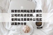 探索杭州网站流量提升公司的先进实践，浙江省网站流量提升公司实战案例分享