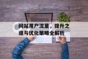 网站用户流量,提升之道与优化策略全解析 网站用户流量,提升之道与优化策略全解析