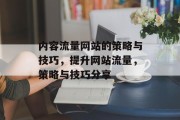 内容流量网站的策略与技巧,提升网站流量,策略与技巧分享 内容流量网站的策略与技巧,提升网站流量,策略与技巧分享