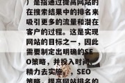 SEO(搜索引擎优化)是指通过提高网站的在搜索结果中的排名来吸引更多的流量和潜在客户的过程。这是实现网站的目标之一,因此需要制定出明确的SEO策略,并投入时间、精力去实施。,SEO策略,提高网站排名的方法 SEO(搜索引擎优化)是指通过提高网站的在搜索结果中的排名来吸引更多的流量和潜在客户的过程。这是实现网站的目标之一,因此需要制定出明确的SEO策略,并投入时间、精力去实施。,SEO策略,提高网站排名的方法