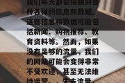在当今互联网世界中，我们每天都会接触到各种各样的信息和数据。这些信息和数据可能包括新闻、购物推荐、教育资料等。然而，如果没有足够的流量，我们的网站可能会变得非常不受欢迎，甚至无法维持运营。，失去流量，如何提高网站受欢迎度