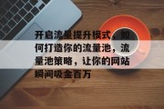 开启流量提升模式，如何打造你的流量池，流量池策略，让你的网站瞬间吸金百万