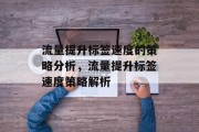 流量提升标签速度的策略分析，流量提升标签速度策略解析