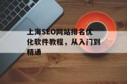 上海SEO网站排名优化软件教程,从入门到精通 上海SEO网站排名优化软件教程,从入门到精通