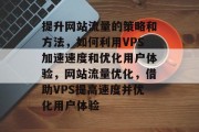 提升网站流量的策略和方法,如何利用VPS加速速度和优化用户体验,网站流量优化,借助VPS提高速度并优化用户体验 提升网站流量的策略和方法,如何利用VPS加速速度和优化用户体验,网站流量优化,借助VPS提高速度并优化用户体验