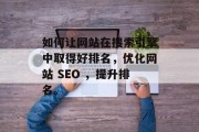 如何让网站在搜索引擎中取得好排名，优化网站 SEO ，提升排名。