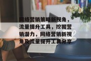 网络营销策略新视角,流量提升工具,挖掘营销潜力,网络营销新视角及流量提升工具分享