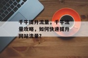 千牛提升流量，千牛流量攻略，如何快速提升网站流量?