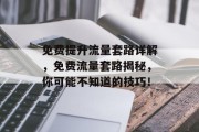 免费提升流量套路详解，免费流量套路揭秘，你可能不知道的技巧！