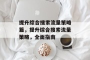 提升综合搜索流量策略篇,提升综合搜索流量策略,全面指南 提升综合搜索流量策略篇,提升综合搜索流量策略,全面指南