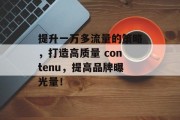 提升一万多流量的策略，打造高质量 contenu，提高品牌曝光量！