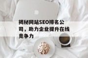 揭秘网站SEO排名公司,助力企业提升在线竞争力 揭秘网站SEO排名公司,助力企业提升在线竞争力