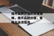 提升品牌价值的关键策略,提升品牌价值,策略与方法指南 提升品牌价值的关键策略,提升品牌价值,策略与方法指南
