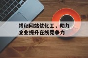 揭秘网站优化工,助力企业提升在线竞争力 揭秘网站优化工,助力企业提升在线竞争力