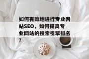 如何有效地进行专业网站SEO,如何提高专业网站的搜索引擎排名? 如何有效地进行专业网站SEO,如何提高专业网站的搜索引擎排名?