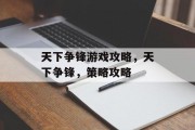 天下争锋游戏攻略,天下争锋,策略攻略