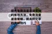 提升免费流量渠道策略的有效方法,免费流量渠道策略,提高转化率的关键技巧