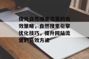 提升自然搜索流量的有效策略,自然搜索引擎优化技巧,提升网站流量的高效方法 提升自然搜索流量的有效策略,自然搜索引擎优化技巧,提升网站流量的高效方法