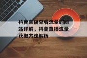 抖音直播查看流量的网站详解,抖音直播流量获取方法解析 抖音直播查看流量的网站详解,抖音直播流量获取方法解析