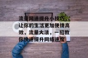 流量网速提升小技巧，让你的生活更加便捷高效，流量大法，一招教你快速提升网络速度