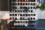 在如今的商业环境中,店铺无论是线上还是线下都扮演着重要的角色。然而,要想吸引更多的人来到你的店子里,就需要了解店铺如何提升流量。那么,这里有几个策略可以帮你提升你的店铺流量,5招教你如何让店铺吸引更多的顾客