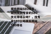提升网站SEO排名，如何找到专业的SEO优化排名公司？，找专业SEO公司提升网站SEO排名