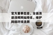 官方重拳出击,全面清退违规网站排名,维护网络环境清朗 官方重拳出击,全面清退违规网站排名,维护网络环境清朗